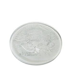 Etched Glass Winter Plate Santa & Horse Drawn Sleigh Scene Holiday Decor 12.5”